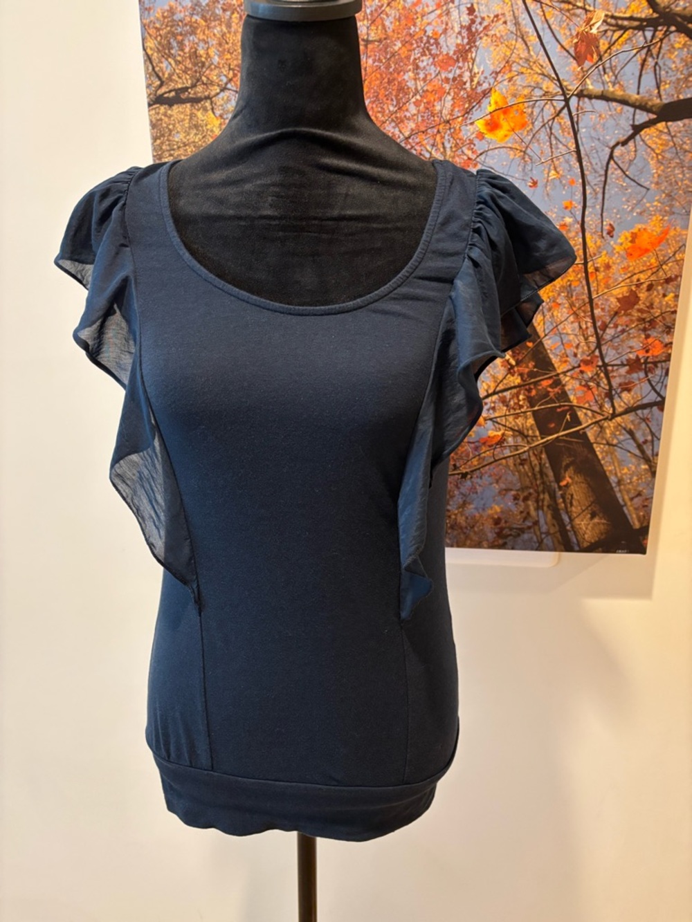 Forever 21 Navy Ruffle Sleeve Scoop Tank